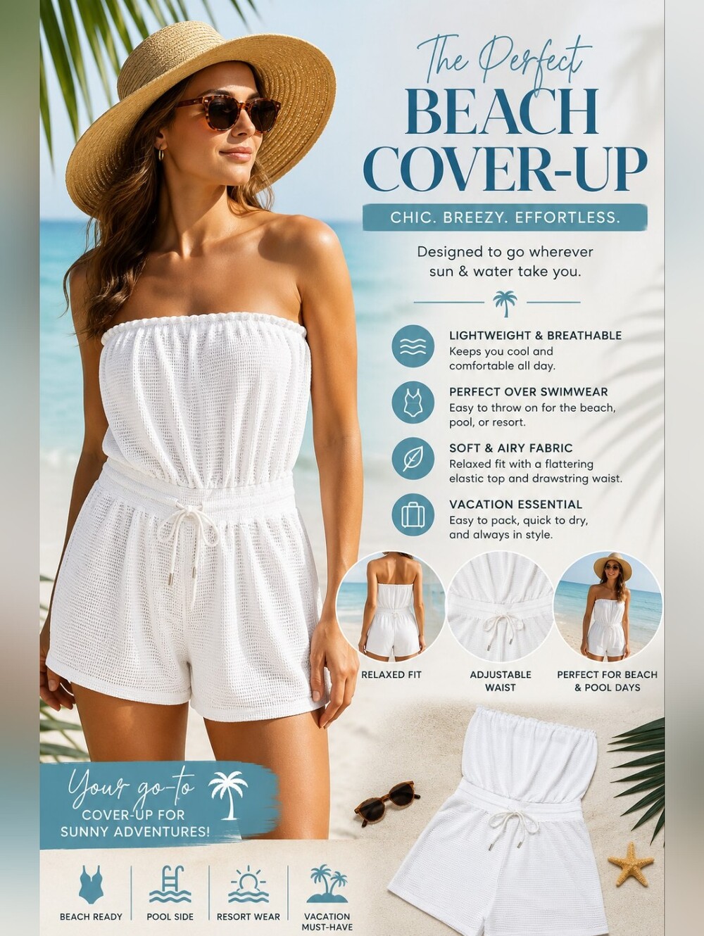 Dotti White Strapless Crochet Romper
